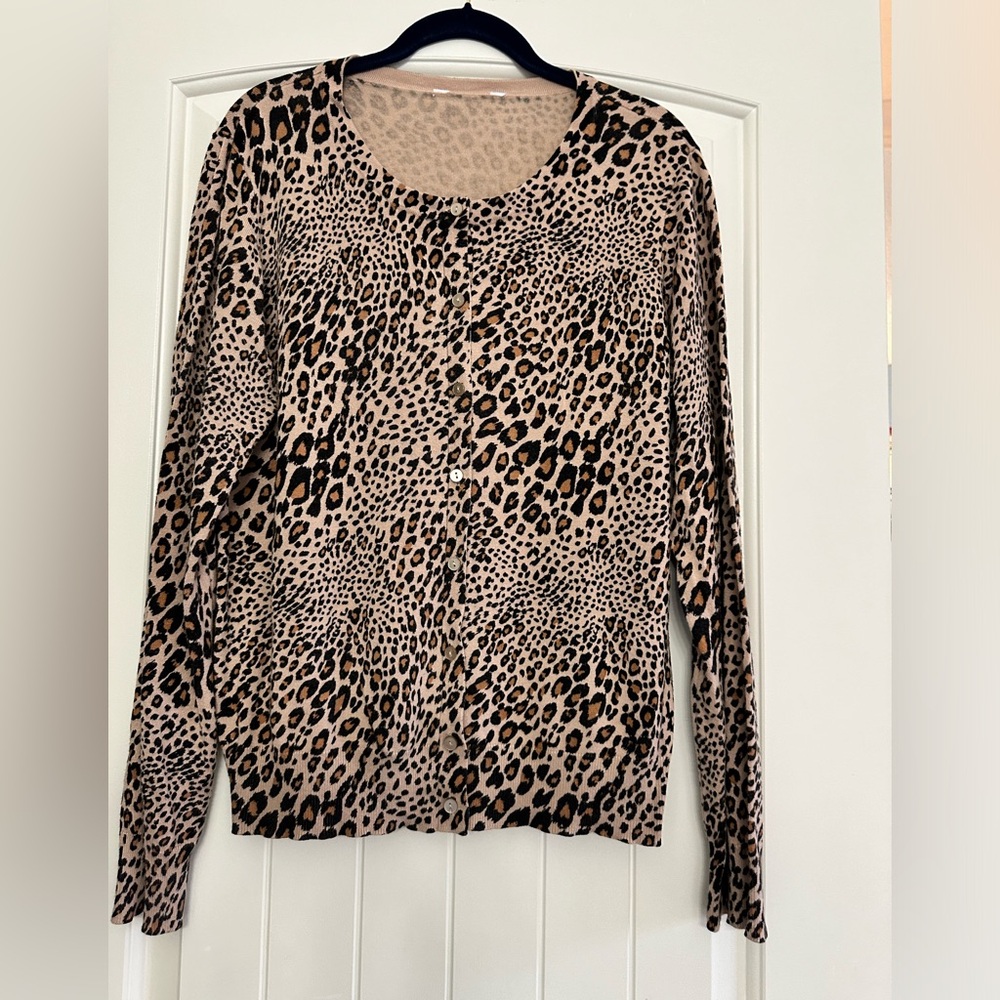 Women's Leopard Print Button-Front Cardigan Sweater - Beige/Black